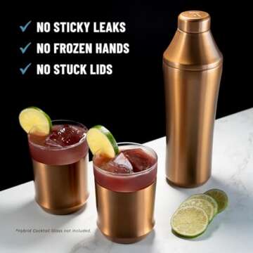 Elevated Craft Hybrid Cocktail Shaker - Premium Vacuum Insulated Stainless Steel Copper Cocktail Shaker - Innovative Measuring System - Martini Shaker for the Home Bartender - 28oz Total Volume