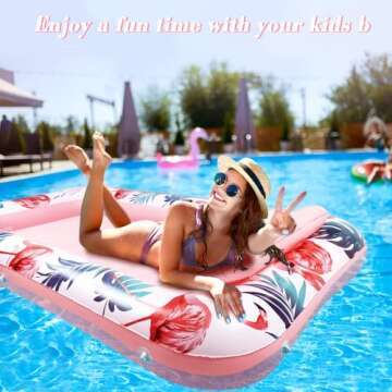 Premium Large Inflatable Tanning Pool Lounger Lake Flamingo Float Floaties for Adults - Comfortable Design with Cup Holders and Headrest - Perfect for Beach Parties, Lake Lounging, and Tanning