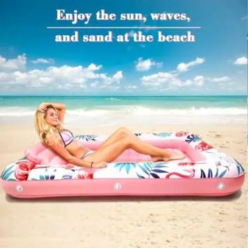 Premium Large Inflatable Tanning Pool Lounger Lake Flamingo Float Floaties for Adults - Comfortable Design with Cup Holders and Headrest - Perfect for Beach Parties, Lake Lounging, and Tanning