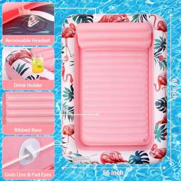Premium Large Inflatable Tanning Pool Lounger Lake Flamingo Float Floaties for Adults - Comfortable Design with Cup Holders and Headrest - Perfect for Beach Parties, Lake Lounging, and Tanning
