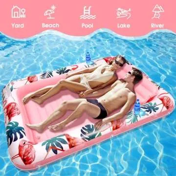 Premium Large Inflatable Tanning Pool Lounger Lake Flamingo Float Floaties for Adults - Comfortable Design with Cup Holders and Headrest - Perfect for Beach Parties, Lake Lounging, and Tanning