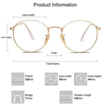 SOJOS Blue Light Blocking Computer Glasses Round Eyewear Anti Blue Light Lens Preppy Chic SJ5024 with Gold Frame/Anti-Blue Light Lens