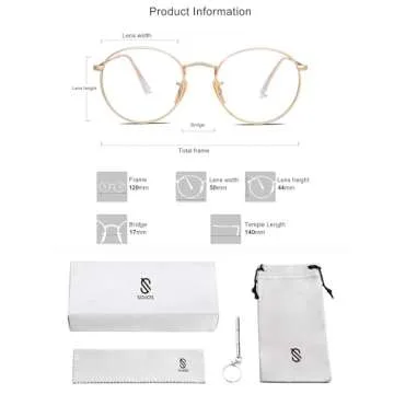 SOJOS Blue Light Blocking Computer Glasses Round Eyewear Anti Blue Light Lens Preppy Chic SJ5024 with Gold Frame/Anti-Blue Light Lens