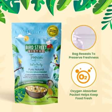 Bird Street Bistro Parrot Food - Parakeet Food - Cockatiel Food - Bird Food - Cooks in 3-15 min w/Natural & Organic Grains - Legumes - Non-GMO Fruits, Vegetables, & Healthy Spices