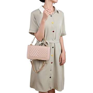 lola mae Crossbody Bags for Women Fashion Quilted Shoulder purse with Convertible Chain Strap Classic Satchel Handbag (Nude-LM715)