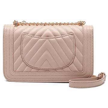 lola mae Crossbody Bags for Women Fashion Quilted Shoulder purse with Convertible Chain Strap Classic Satchel Handbag (Nude-LM715)