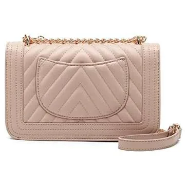 lola mae Crossbody Bags for Women Fashion Quilted Shoulder purse with Convertible Chain Strap Classic Satchel Handbag (Nude-LM715)