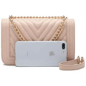 lola mae Crossbody Bags for Women Fashion Quilted Shoulder purse with Convertible Chain Strap Classic Satchel Handbag (Nude-LM715)