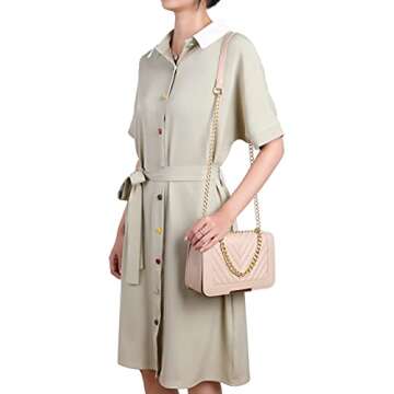 lola mae Crossbody Bags for Women Fashion Quilted Shoulder purse with Convertible Chain Strap Classic Satchel Handbag (Nude-LM715)