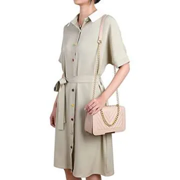 lola mae Crossbody Bags for Women Fashion Quilted Shoulder purse with Convertible Chain Strap Classic Satchel Handbag (Nude-LM715)