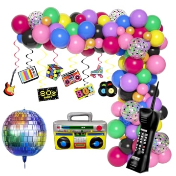 Amandir 80s 90s Party Decorations, 114Pcs Balloon Arch Kit for Retro Celebrations