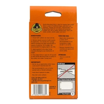 Gorilla Mounting Putty, Non-Toxic Hanging Adhesive, Removeable & Repositionable, 168 Pre-Cut Squares, 4oz/113g, Natural Tan Color, (Pack of 1)