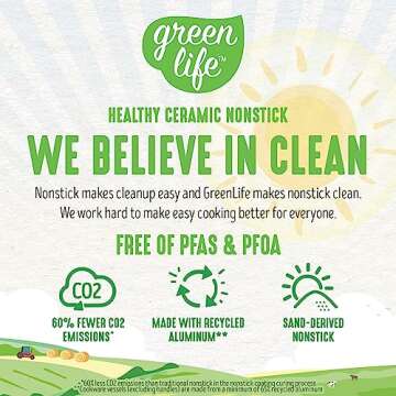 GreenLife Soft Grip 16 Piece Cookware Set, Non-Toxic PFAS-Free Ceramic Nonstick, Frying, Sauce, Saute, Utensils, Glass Lids, Stay-Cool Handles, Wobble Free, Dishwasher & Oven Safe, Red