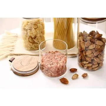 Emica Home Borosilicate Glass Kitchen Container/Canisters with Acacia Wood Air-tight Lid and PU Handle Set-4 Pack, Glass Food Storage Jars for Kitchen, Pantry Organization, Ideal for Coffee, Nuts