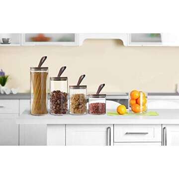 Emica Home Borosilicate Glass Kitchen Container/Canisters with Acacia Wood Air-tight Lid and PU Handle Set-4 Pack, Glass Food Storage Jars for Kitchen, Pantry Organization, Ideal for Coffee, Nuts