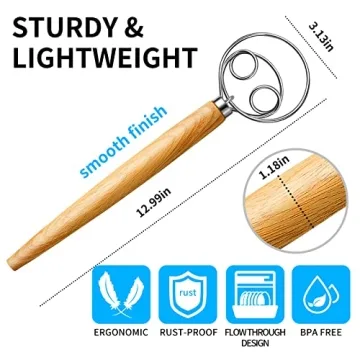 TEEVEA Danish Dough Whisk for Effortless Mixing