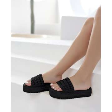 Coutgo Womens Platform Slides Sandals Espadrilles Braided Slip on Open Toe Backless Summer Dress Shoes