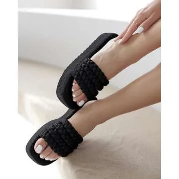 Coutgo Womens Platform Slides Sandals Espadrilles Braided Slip on Open Toe Backless Summer Dress Shoes