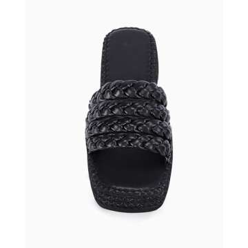 Coutgo Womens Platform Slides Sandals Espadrilles Braided Slip on Open Toe Backless Summer Dress Shoes