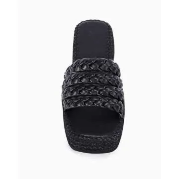 Coutgo Womens Platform Slides Sandals Espadrilles Braided Slip on Open Toe Backless Summer Dress Shoes