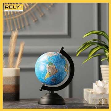 Rely+ 4" World Globe With Sturdy Metal Stand (NOT PLASTIC!) - Desktop Globe For Home Desk Table Offi...