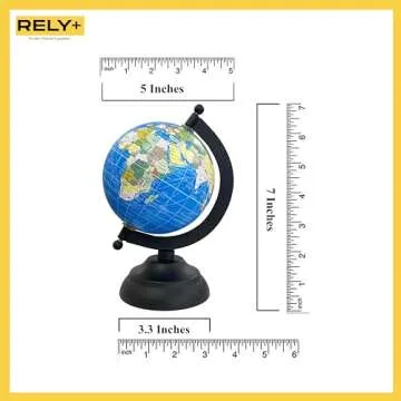 Rely+ 4" World Globe With Sturdy Metal Stand (NOT PLASTIC!) - Desktop Globe For Home Desk Table Office - Book Shelf Decor World Globe Adult Gift - 4 Inch - Blue Globe