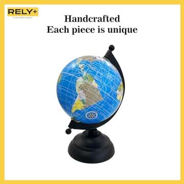 Rely+ 4" World Globe With Sturdy Metal Stand (NOT PLASTIC!) - Desktop Globe For Home Desk Table Office - Book Shelf Decor World Globe Adult Gift - 4 Inch - Blue Globe