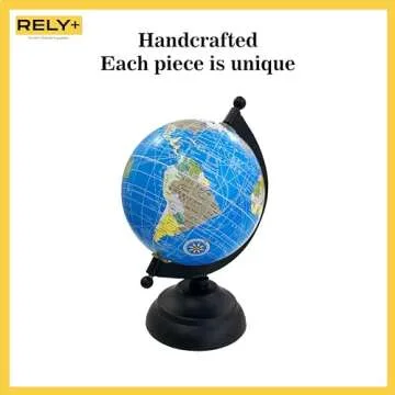 Rely+ 4" World Globe With Sturdy Metal Stand (NOT PLASTIC!) - Desktop Globe For Home Desk Table Office - Book Shelf Decor World Globe Adult Gift - 4 Inch - Blue Globe