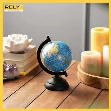 Rely+ 4" World Globe With Sturdy Metal Stand (NOT PLASTIC!) - Desktop Globe For Home Desk Table Office - Book Shelf Decor World Globe Adult Gift - 4 Inch - Blue Globe