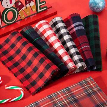 60pcs Buffalo Plaid Fabric, Christmas Cotton Fabric, 6 Styles Xmas Quilting Fabric Squares for Sewing Patchwork DIY Homemade Crafts (5.9 inches)