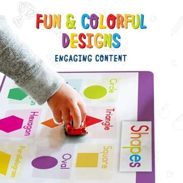 merka Placemats for Kids, Set of 4 Reusable, Washable Toddler Placemats with Non-Slip Back, Learn Letters, Numbers, Shapes, Colors, Perfect for Mealtime, Playtime and Craft Activities, 17 x 11 in