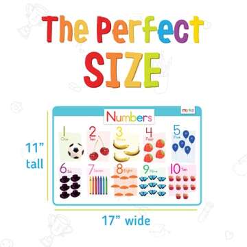 merka Placemats for Kids, Set of 4 Reusable, Washable Toddler Placemats with Non-Slip Back, Learn Letters, Numbers, Shapes, Colors, Perfect for Mealtime, Playtime and Craft Activities, 17 x 11 in