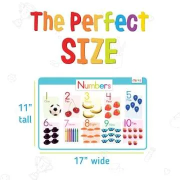 merka Placemats for Kids, Set of 4 Reusable, Washable Toddler Placemats with Non-Slip Back, Learn Letters, Numbers, Shapes, Colors, Perfect for Mealtime, Playtime and Craft Activities, 17 x 11 in