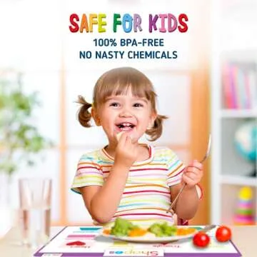 merka Placemats for Kids, Set of 4 Reusable, Washable Toddler Placemats with Non-Slip Back, Learn Letters, Numbers, Shapes, Colors, Perfect for Mealtime, Playtime and Craft Activities, 17 x 11 in