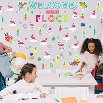 Tinlade 93 Pcs Flamingo Bulletin Board Simply Stylish Tropical Classroom Decorations Summer Flamingo Welcome Bulletin Board Cutouts for Hawaiian Luau Party Back to School Classroom Office Wall Decor