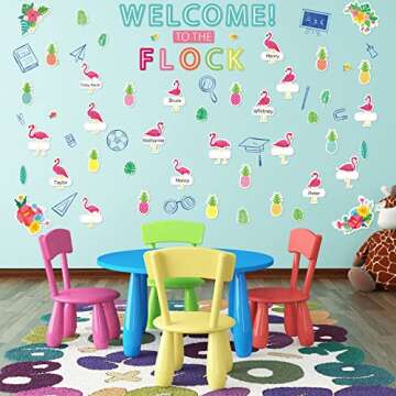 Tinlade 93 Pcs Flamingo Bulletin Board Simply Stylish Tropical Classroom Decorations Summer Flamingo Welcome Bulletin Board Cutouts for Hawaiian Luau Party Back to School Classroom Office Wall Decor