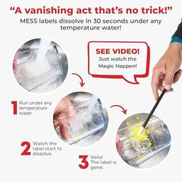 MESS Dissolvable Food Labels for Containers -Blank,1x2 50" Mason Jar Labels - Dissolvable Labels Work in 30 Seconds – Removable Freezer Labels for Food Containers - Canning Labels - Kitchen Stickers