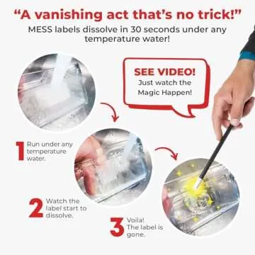 MESS Dissolvable Food Labels for Containers -Blank,1x2 50" Mason Jar Labels - Dissolvable Labels Work in 30 Seconds – Removable Freezer Labels for Food Containers - Canning Labels - Kitchen Stickers