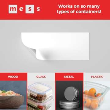 MESS Dissolvable Food Labels for Containers -Blank,1x2 50" Mason Jar Labels - Dissolvable Labels Work in 30 Seconds – Removable Freezer Labels for Food Containers - Canning Labels - Kitchen Stickers