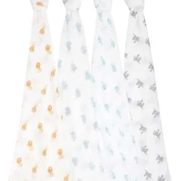 aden + anais Swaddle Blanket Set - 100% Organic Cotton Muslin, Ideal for Newborn & Infant, 4 Pack, A...