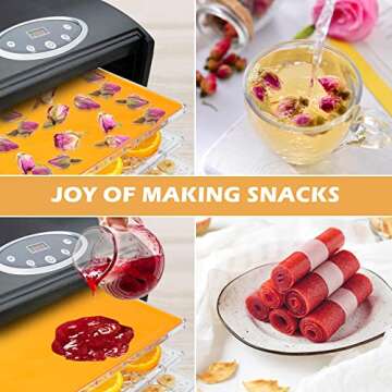 6PCS Silicone Dehydrator Sheets with Edge,Avkast Fruit Leather Trays Compatible with Cosori CP267-FD,Non-stick Dehydrator Trays for Liquid Fruits Meat Vegetables Herbs with Silicone Scraper