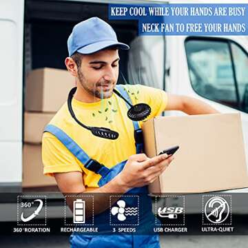 Neck Fan, Rechargeable Battery Operated Portable Fan 2600mAh, Hands Free Personal Fan Hang Around Neck Fans, Wearable Small Fan for Outdoor Working Battery Powered USB Fan Over 12 Hours Constant Cool