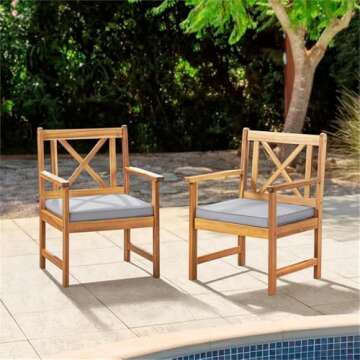 Manchester Outdoor Acacia Wood Chair Set with Water-Resistant Gray Cushions, Geometric Design, Natur...