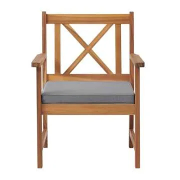 Manchester Outdoor Acacia Wood Chair Set with Water-Resistant Gray Cushions, Geometric Design, Natural Finish, Weather-Resistant Hardwood, Includes Two Chairs, 24 in. W x 24 in. D x 32 in. H