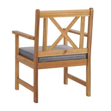 Manchester Outdoor Acacia Wood Chair Set with Water-Resistant Gray Cushions, Geometric Design, Natural Finish, Weather-Resistant Hardwood, Includes Two Chairs, 24 in. W x 24 in. D x 32 in. H