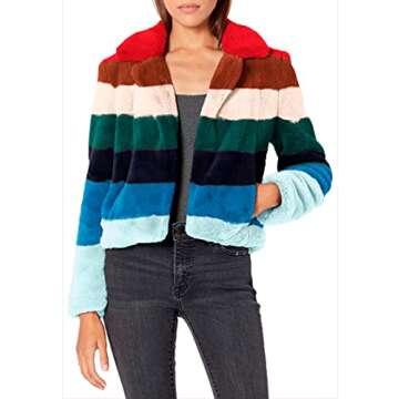 Stylish [BLANKNYC] Women's FAUX FUR JACKET - Rainbow Pop