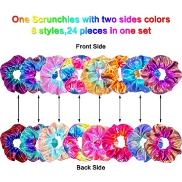Tatuo Rainbow Scrunchies - 24 Colorful Hair Ties for All