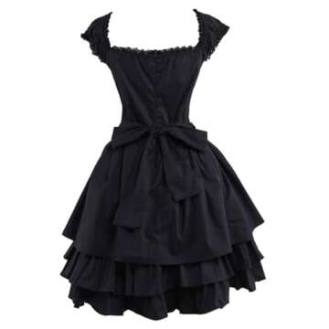 Ainclu Womens Classic Black Layered Lace-up Goth Lolita Dress S