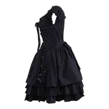 Ainclu Womens Classic Black Layered Lace-up Goth Lolita Dress S