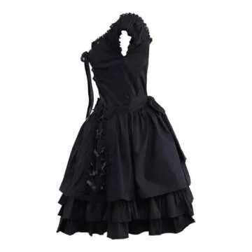 Ainclu Womens Classic Black Layered Lace-up Goth Lolita Dress S
